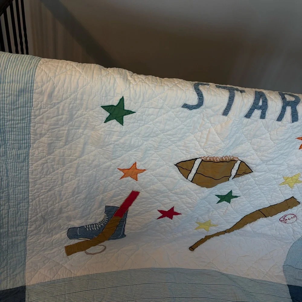 Vintage Kids Sports-Themed Quilted Blanket Sham Case Valances x 2